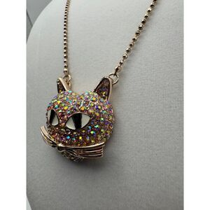 Y2K Betsey Johnson Fairy Goth Just Kitten Around Rhinestone Pendant Necklace